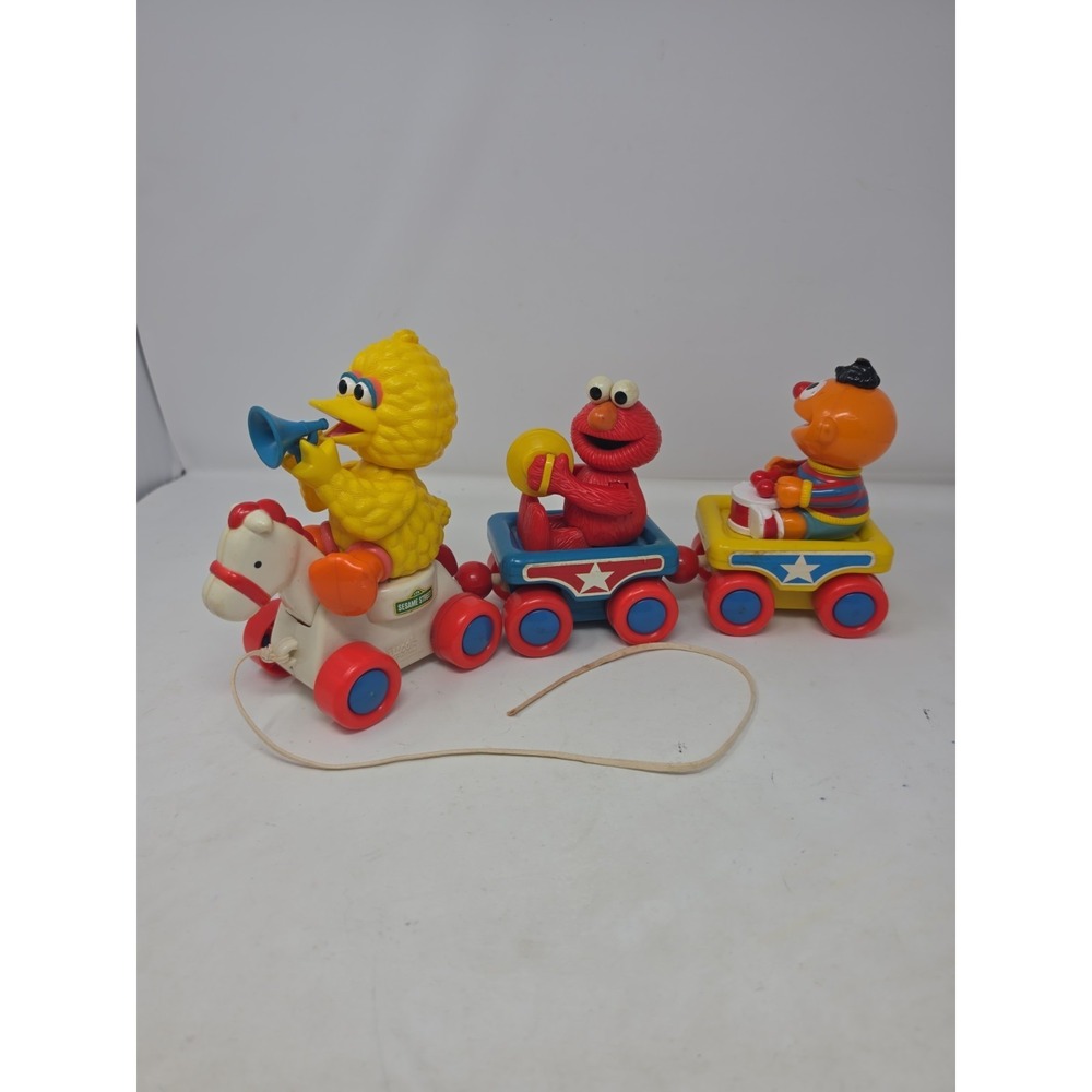 Vintage Sesame Street Band Parade TYCO Pull Train 16" Toy Big Bird  L
